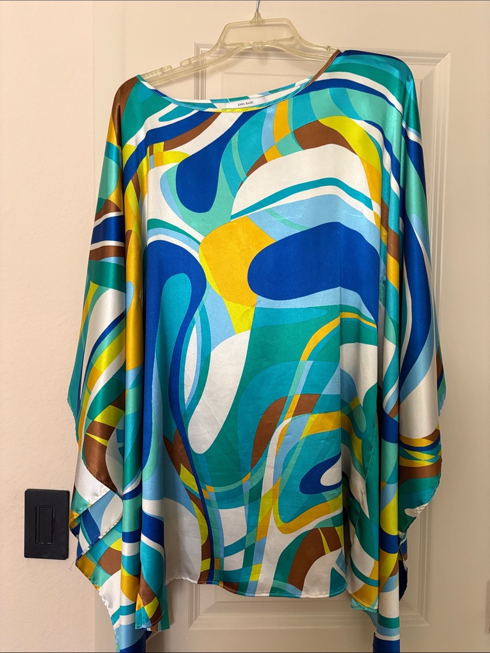 Zara Basic Abstract Striped Blouse - Teal, Blue & Yellow